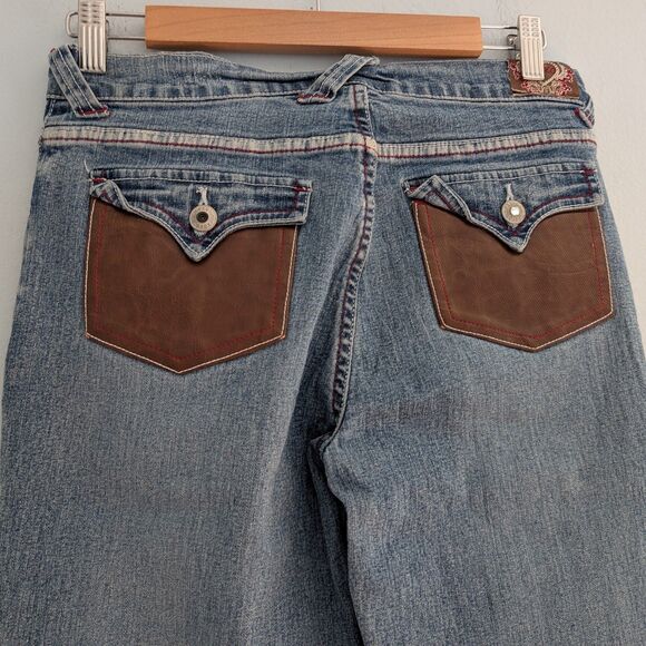 Vintage Y2K XOXO Low Rise Denim Full Leather Embroidered Straight Leg Size 16 - Picture 5 of 16